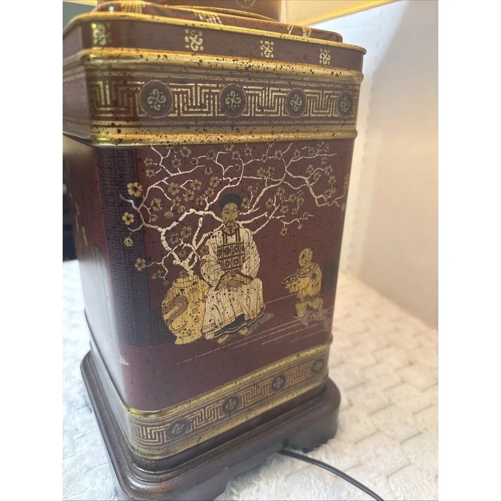 Vintage Frederick Cooper Tea Tin Canister Table Lamp Asian Chinoiserie Regency